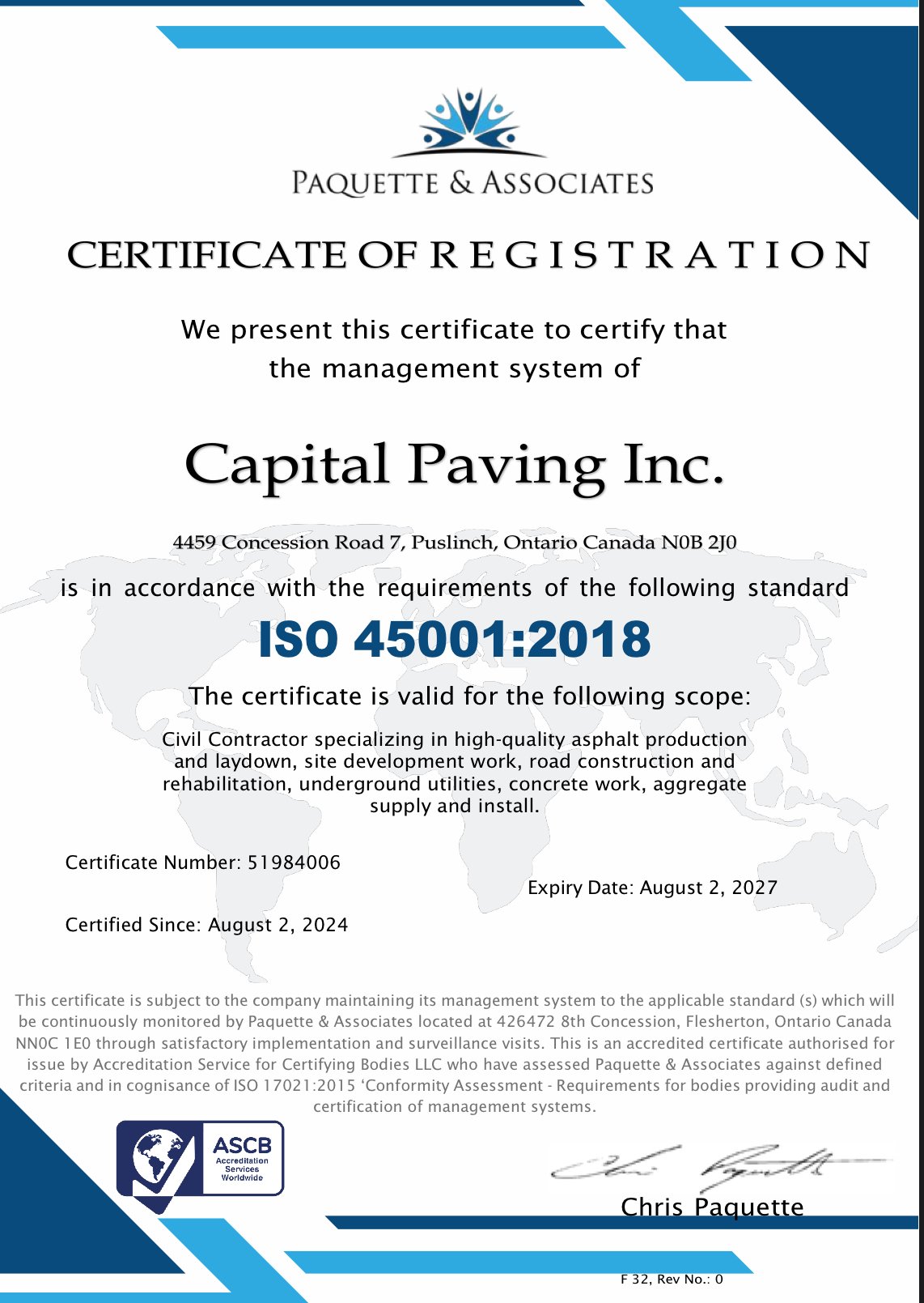 CAPITAL PAVING ISO 45001:2018 CERTIFIED